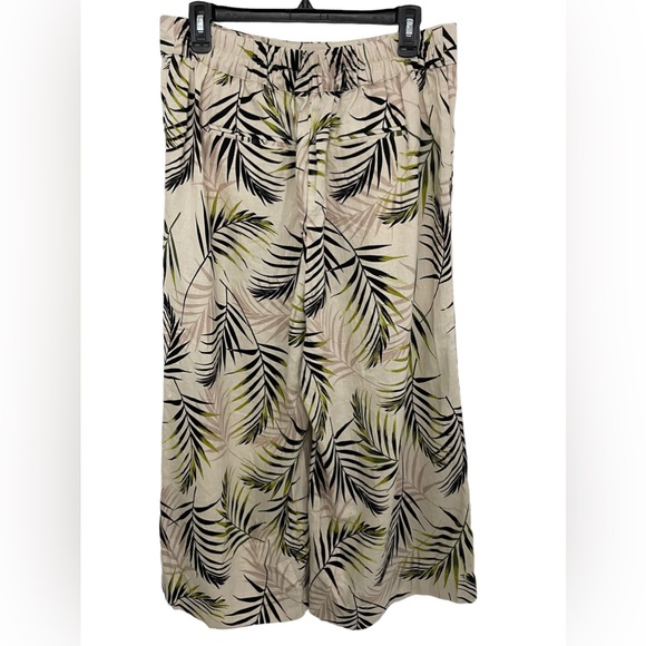 Ophelia Roe Linen Blend Pants Tropical Prints Wide Leg Crop Cream Size L - Picture 3 of 14